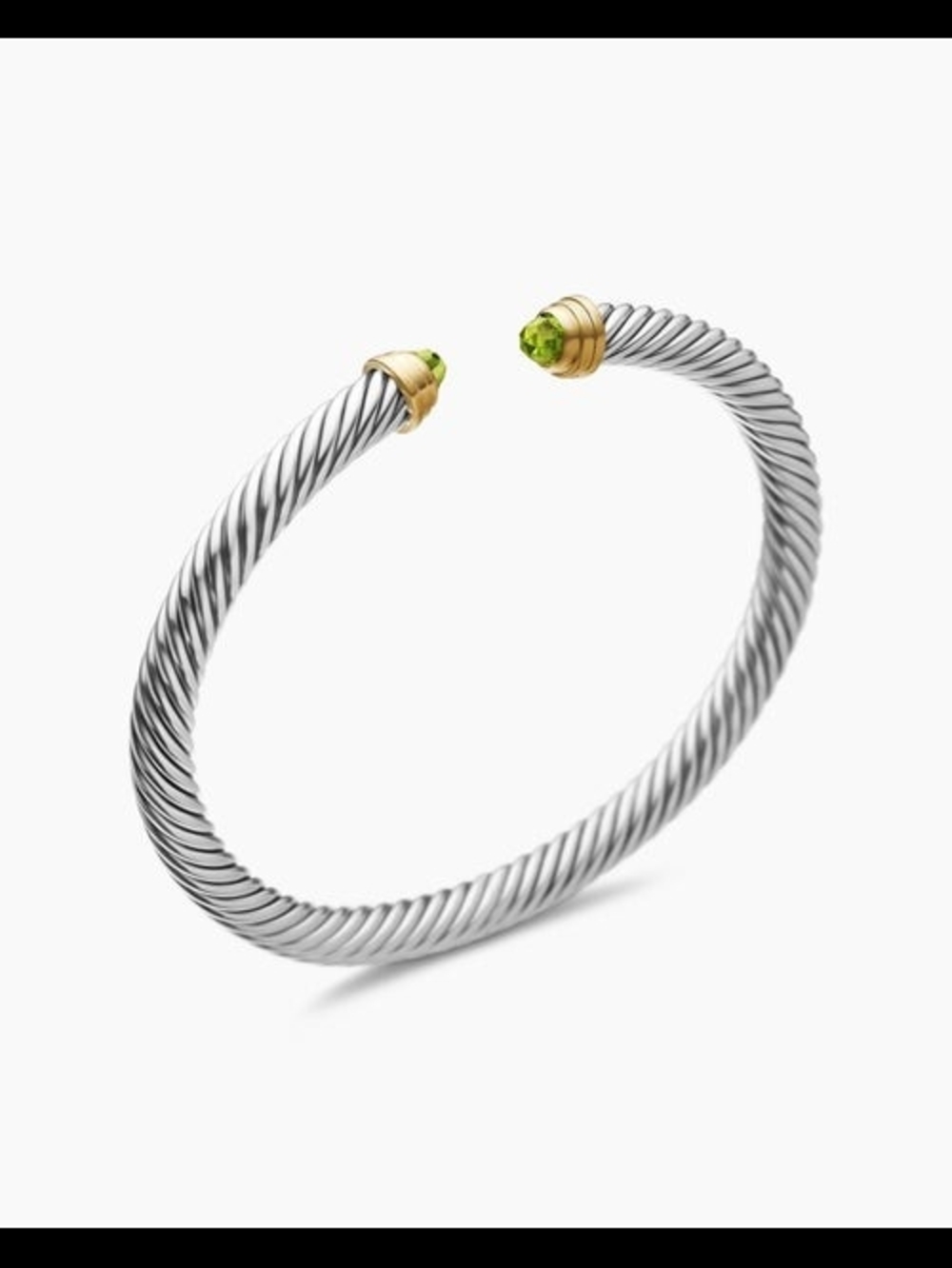 Sterling Silver With 14k Gold Twisted Cuff Bracelet with Peridot Accent